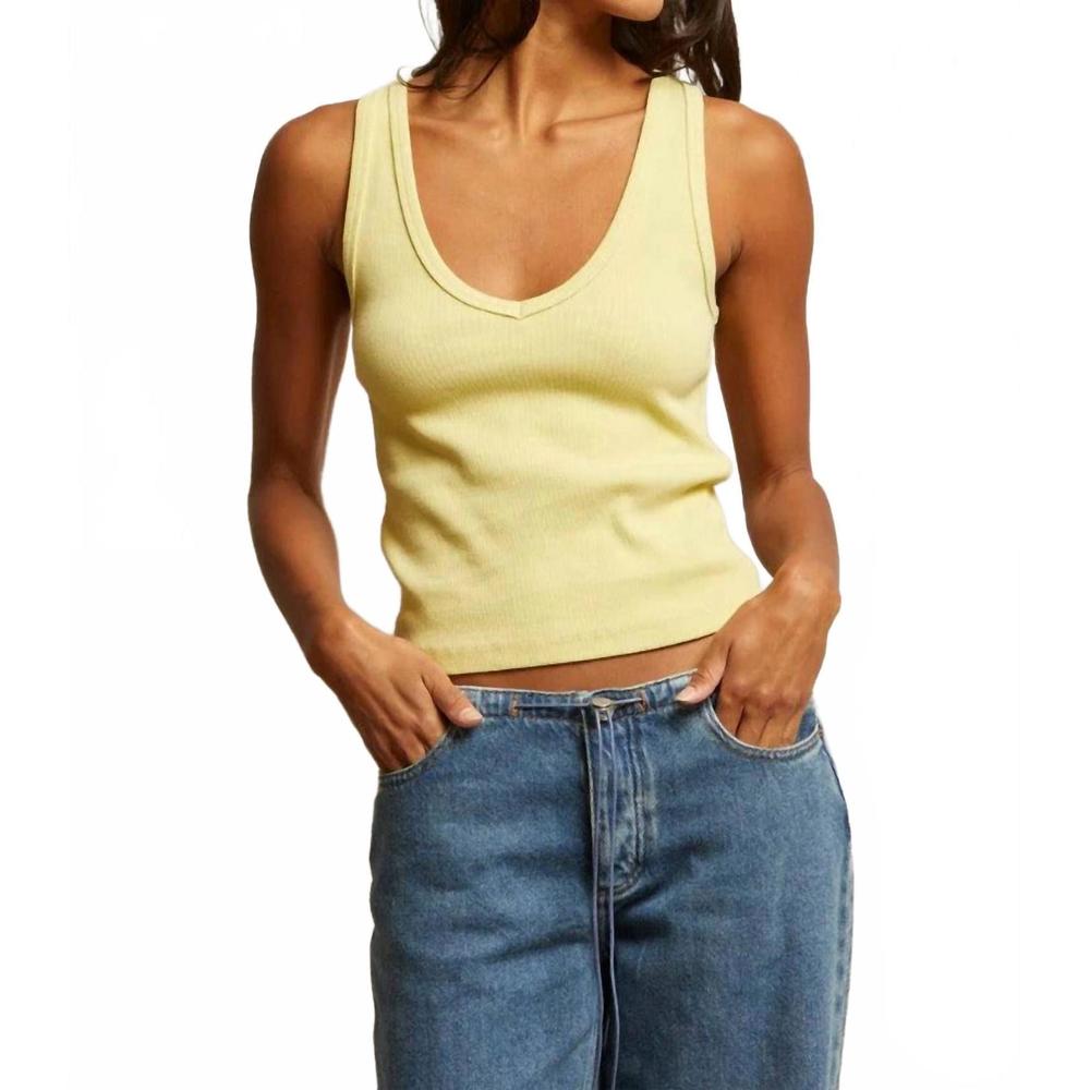 perfectwhitetee Yellow Ribbed V-Neck Tank Top